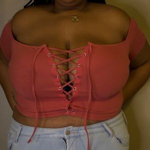 Laced Off the Shoulder Crop Top